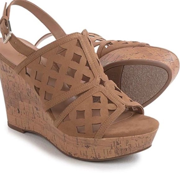 Franco Sarto Shoes - Franco Sarto "Shea" Platform Wedges Brown Cork 8.5